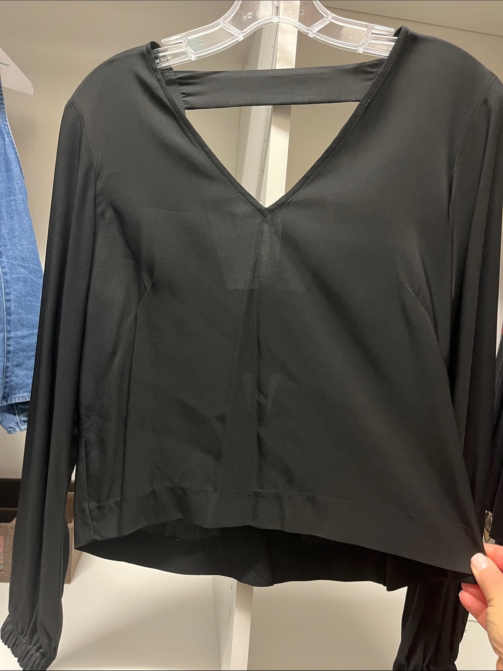 Black V-Neck open back Long Sleeve Women's Top